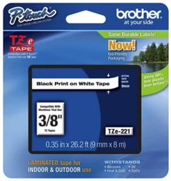 TZES221 | Original Brother Label Maker Tape 0.35"W - Black On White