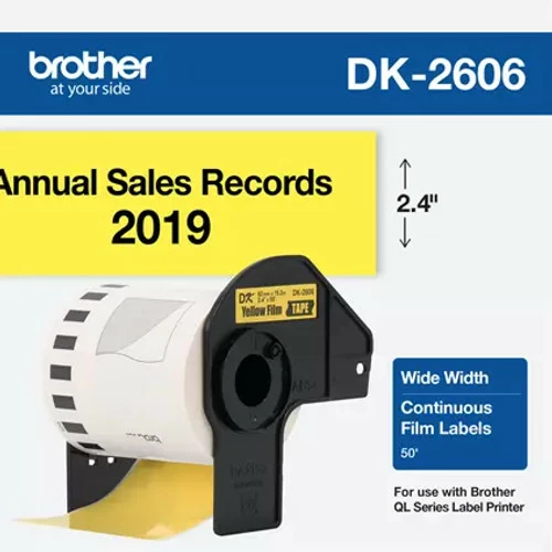 DK-2606 | Original Brother Continuous Length Film Label Tape - Black On Yellow 3 DK-2606 | Original Brother Continuous Length Film Label Tape - Black On Yellow