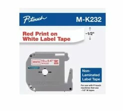 M-K232 | Original Brother Non-Laminated Tape For P-touch, 0.47" X 26.2 Ft - Red On White