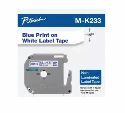 M-K233 | Original Brother Non-Laminated Tape For P-touch, 0.47" X 26.2 Ft - Blue On White