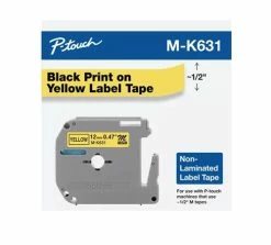 M-K631 | Original Brother Non-Laminated Tape For P-touch, 0.47" X 26.2 Ft - Black On Yellow