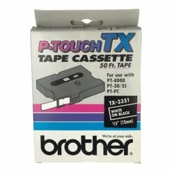 TX-3351 | Original Brother Tape Cartridge For P-Touch Labelers, 0.47" X 50 Ft - White On Black