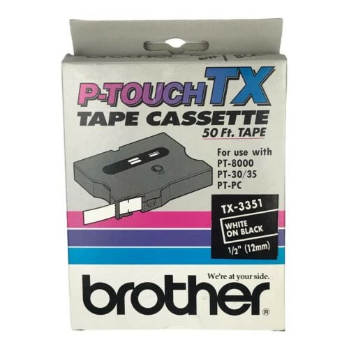 TX-3351 | Original Brother Tape Cartridge For P-Touch Labelers, 0.47" X 50 Ft - White On Black 3 TX-3351 | Original Brother Tape Cartridge For P-Touch Labelers, 0.47" X 50 Ft - White On Black