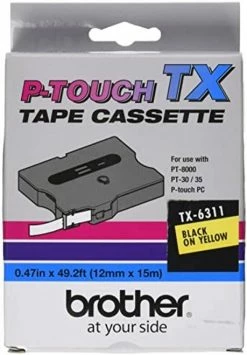 TX-6311 | Original Brother Tape Cartridge For P-Touch Labelers, 0.47" X 50 Ft - Black On Yellow